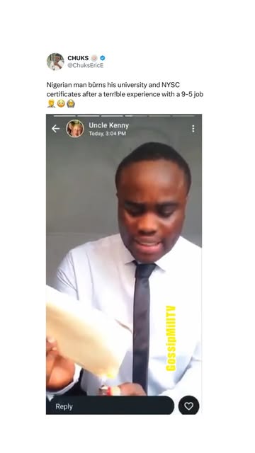 Just in: Nigerian guy b**rns his NYSC and BSC certificate after 7years of going to uni and serving his country and then  finally getting a job only to be told he will be paid N95k salary monthly and h...