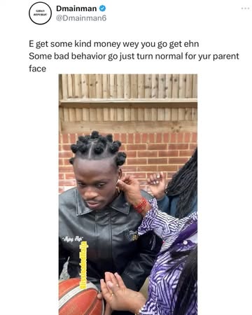 “E get some kind money wey you go get ehn Some bad behavior go just turn normal for your parent face” — Man reacts to adorable video of singer Fireboy’s mother helping him put on his earrings#olamide ...