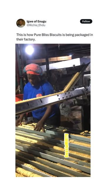 Just in: Nigerian lady who works at Pure Bliss Bisquits Factory reveals how biscuits are made in their factory!!! 🚴🏿‍♀️🚴🏿‍♀️🚴🏿‍♀️💨📺:yomade600/tiktok