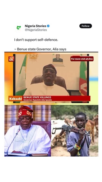 Just in: “I don’t support self-defence” - Benue state Governor, Alia says📺 @officialaitlive