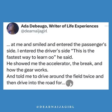 One of the cr@ziest things that happened to me 😂😂Do you think I drove or crashed? Share your first time driving experience with me in the. Comment #dearnaijagirl #driving #nigeria #lagos