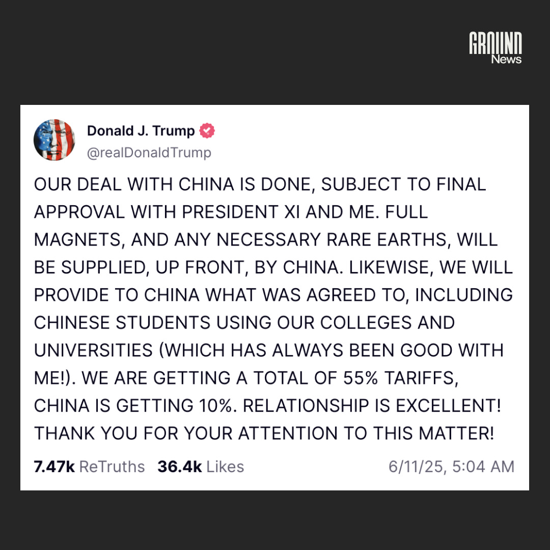 President Donald Trump said Wednesday that the U.S. and China have reached a deal in which China will supply rare earth minerals and magnets, and the U.S. will allow Chinese students to study at Ameri...