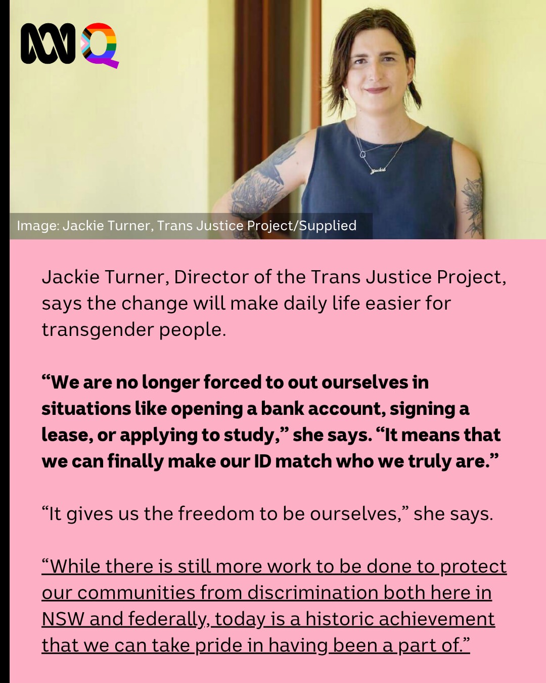 The largest package of LGBTQIA+ reforms in NSW history comes into effect today, including new birth certificate laws for trans people. ✍️: @schafted for @abcqueer 📬: Get the latest from ABCQueer strai...