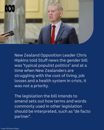 A populist New Zealand minority coalition party has introduced a bill to define women and men by biology.It follows the UK’s landmark decision last week, which ruled only biological and not trans wome...
