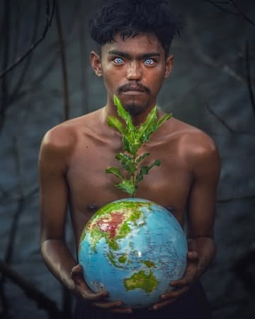 A small indigenous tribe in Southeast Asia, likely from Indonesia or the surrounding regions, where some members have strikingly bright blue eyes—a rare trait in people with darker skin tones. Scienti...