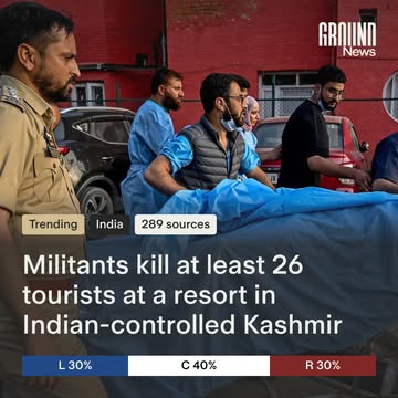 Gunmen opened fire on a group of tourists in Indian-controlled Kashmir on Tuesday, killing at least 26 and wounding dozens more near the resort town of Pahalgam.⁠⁠ Police attributed the attack to mili...