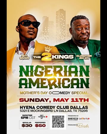 It Says It All!!!Mark Your Calendars & Lock Down the Date:Sunday, May 11th – Mother’s DayVenue: Hyena Comedy Club, Dallas — @hyenascomedydallasDoors Open: 6:00 PMFeaturing:The 007 from Egbaland – @sey...