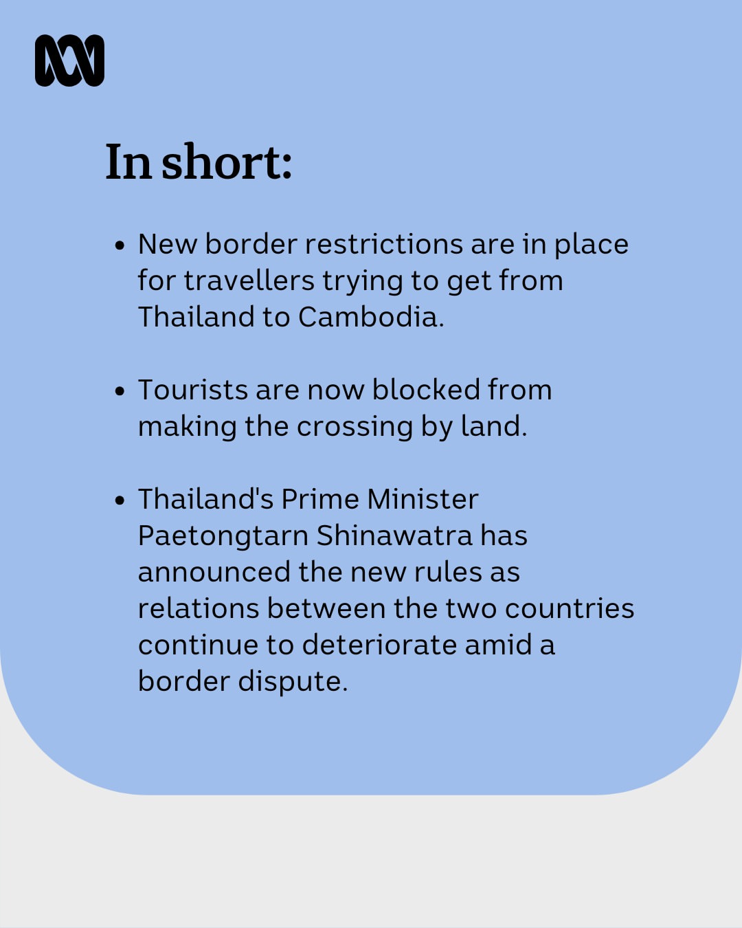 The Thailand-Cambodia border stoush has escalated again, with extra checks at the border aimed at stopping tourists from crossing.The two countries have announced tit-for-tat restrictions following th...