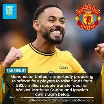 Manchester United is reportedly preparing to offload four players to raise funds for a £92.5 million double transfer deal for Wolves’ Matheus Cunha and Ipswich Town’s Liam Delap. Manager Ruben Amorim ...