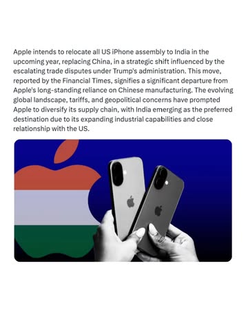 Apple is preparing to shift all iPhone assembly for the U.S. market from China to India starting next year, according to sources cited by the Financial Times. For years, China has been the heart of Ap...