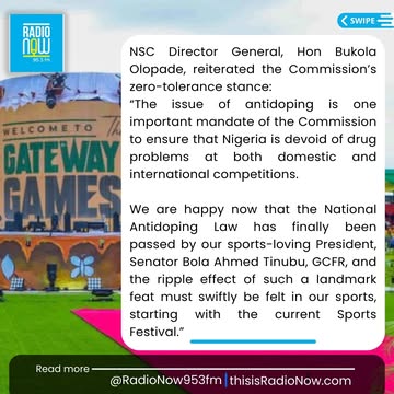 NSC Bans Six Athletes Over Anti-Doping Violations at National Sports Festival#radionow953fm #news #lagos #nigeria #GatewayGames2024Follow, Like, Comment & Share-----Read & Listen Online at www.thisisr...