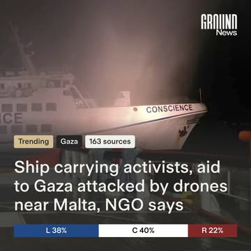 A ship carrying humanitarian aid to Gaza was struck by drones in international waters near Malta early Friday, according to the Freedom Flotilla Coalition. The vessel, Conscience, suffered damage to i...