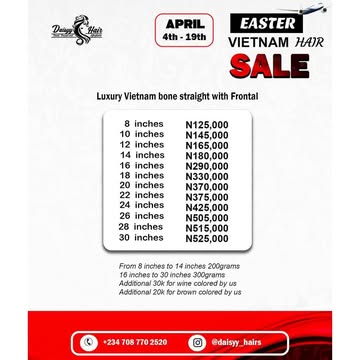 @daisyy_hairs is having Vietnam Easter sales  Vietnam deals *Free Shipping Nationwide *Shared  shipping to Uk✅ 25k *Lot of mouth watering discount ✅*Wholesale deals ✅Address: Suite B9, Poly Plaza Besi...