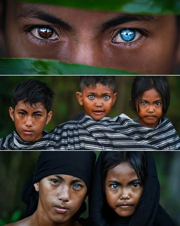 A small indigenous tribe in Southeast Asia, likely from Indonesia or the surrounding regions, where some members have strikingly bright blue eyes—a rare trait in people with darker skin tones. Scienti...