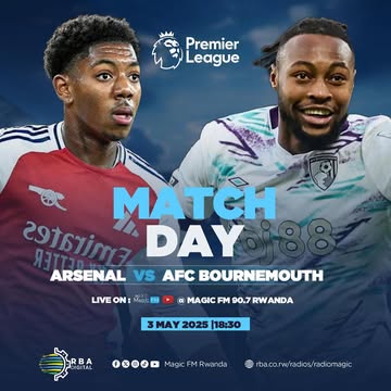 Mu kanya ku isaha ya saa 18h30 ntucikwe na #Match ya Arsenal iraza kwakira AFC Bournemouth yayitsinze mu mukino ubanza.🔥⚽️Ese irongera yemere guca bugufi imbere y’abasore ba Andoni Iraola?#MagicFM 90....