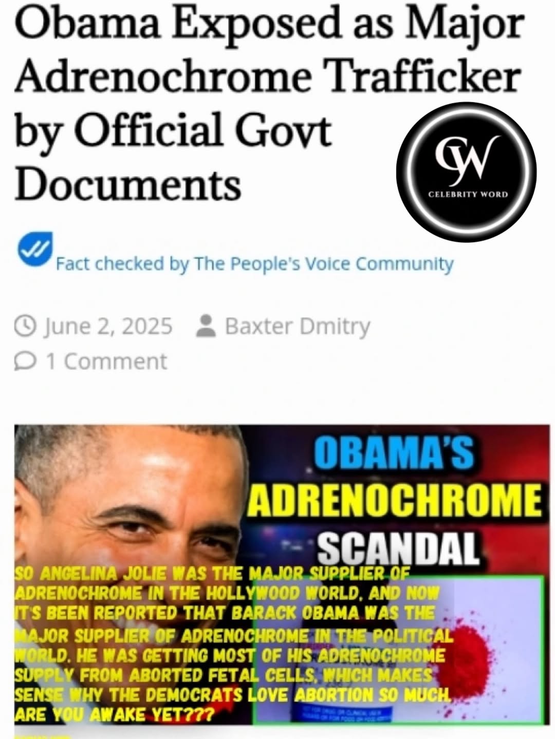Rumors are swirling that Angelina Jolie played a key role in providing adrenochrome within Hollywood circles. Now, reports are surfacing suggesting that Barack Obama may have served a similar role in ...