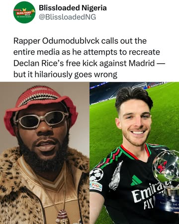 Rapper Odumodublvck calls out the entire media as he attempts to recreate Declan Rice’s free kick against Madrid — but it hilariously goes wrong#odumodublvck #declanrice #afrobeats #music #tiktok #dan...