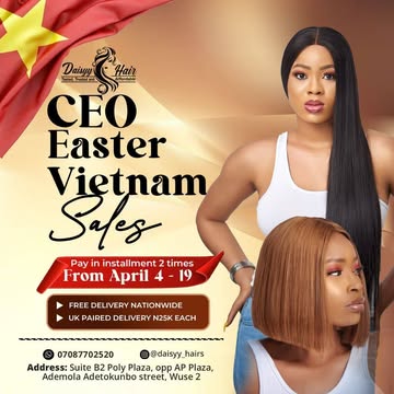 @daisyy_hairs is having Vietnam Easter sales  Vietnam deals *Free Shipping Nationwide *Shared  shipping to Uk✅ 25k *Lot of mouth watering discount ✅*Wholesale deals ✅Address: Suite B9, Poly Plaza Besi...