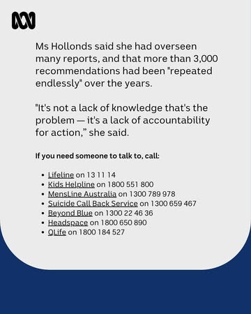 The national children’s commissioner wants a cabinet minister for children and is calling on governments to “act on evidence” from child protection reports.✍️ Investigative reporter Katri Uibu via ABC...