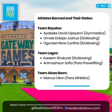 NSC Bans Six Athletes Over Anti-Doping Violations at National Sports Festival#radionow953fm #news #lagos #nigeria #GatewayGames2024Follow, Like, Comment & Share-----Read & Listen Online at www.thisisr...