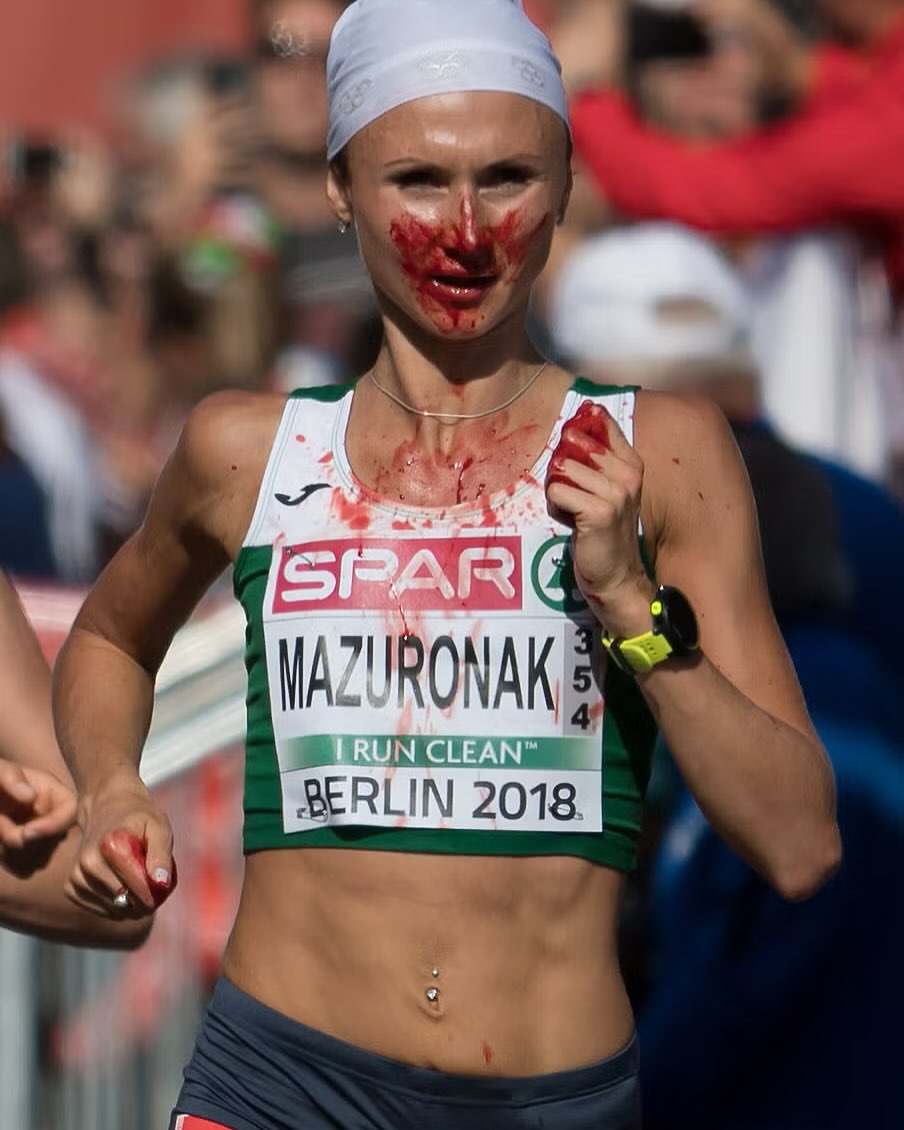 Fact of the Day: In 2018, during the European Athletics Championships marathon in Berlin, Belarusian runner Volha Mazuronak suffered a severe nosebleed just minutes into the race. Blood visibly stream...