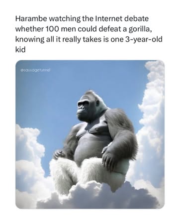 In case you don’t understand the meme, there’s an ongoing debate on the internet about whether 100 men could defeat a gorilla. So, I decided to illustrate it by placing 100 guys in a jungle, standing ...