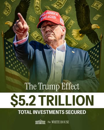 While the haters hate, President Trump delivers. $5.2 trillion in investments, locked in. That’s the Trump Effect. 🤑🇺🇸