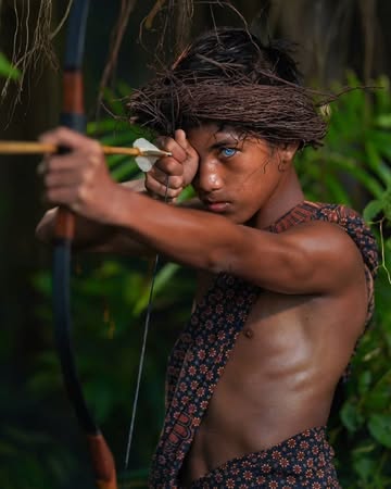 A small indigenous tribe in Southeast Asia, likely from Indonesia or the surrounding regions, where some members have strikingly bright blue eyes—a rare trait in people with darker skin tones. Scienti...