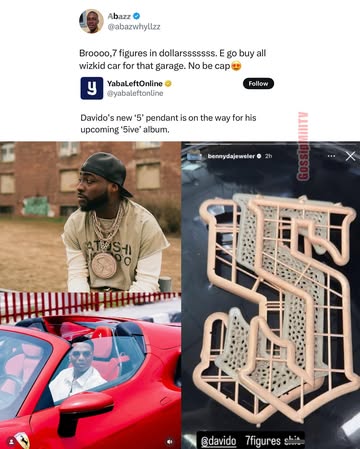 Just in: “Davido’s New Diamond “5ive” Pendant cost 7figures in dollars it can buy all Wizkid’s Car” - Nigerian Man Abazz says on Twitter !!! 🚴🏿‍♀️🚴🏿‍♀️🚴🏿‍♀️💨